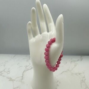 Vintage Jade Stone Pink Chunky Beaded Stretch Holiday Beauty Healing Bracelet